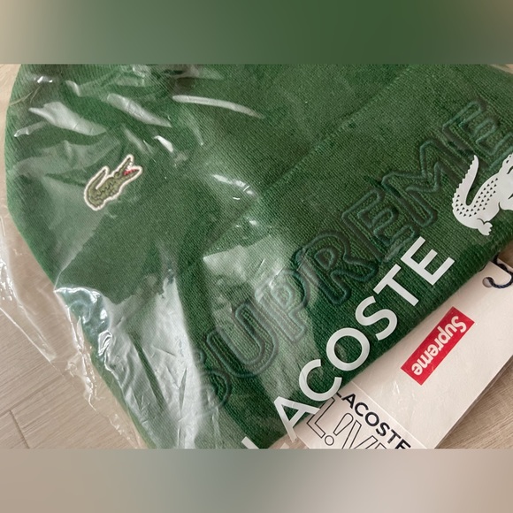 Authentic dead stock & Brand New with Tags: Supreme Green Lacoste Beanie, FW19 - Picture 2 of 6